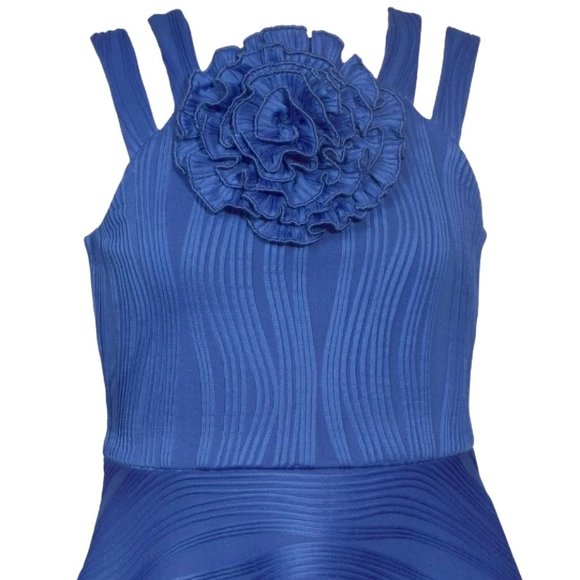 Bonnie Jean Girls Size 7-16 Royal Crinkle Knit Rosette Skater Dress - Picture 2 of 5